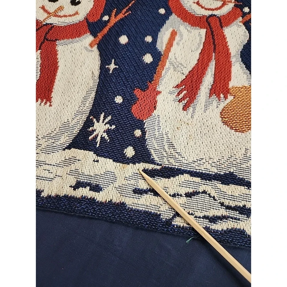 Christmas Tapestry Table Runner Snowman Winter Scene 72x13 Holiday Table Setting